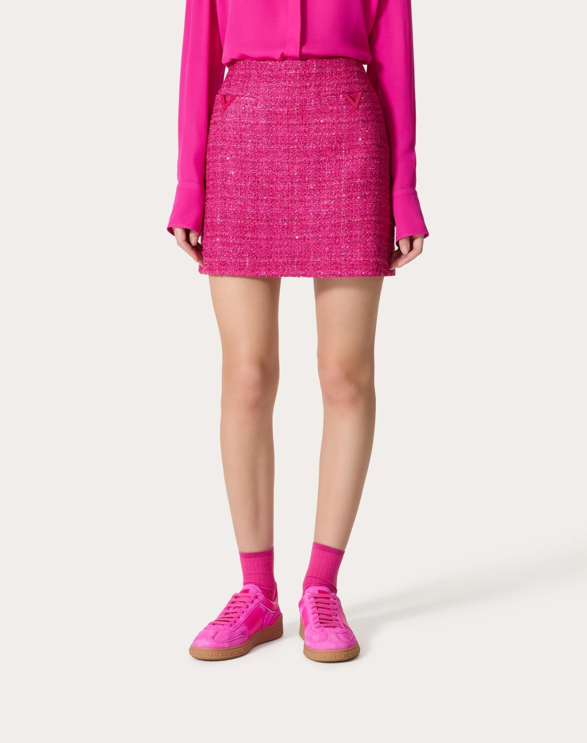 Valentino o1s1wg110525 Glaze Tweed Light Miniskirt in Pink Size 26" / US 2 / IT 38 - 4 Thumbnail