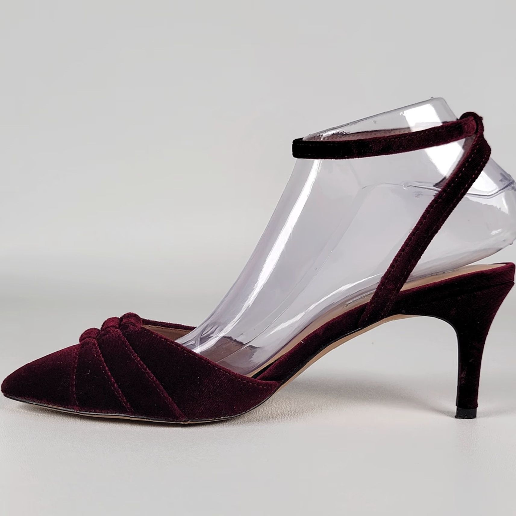 Vintage VINTAGE INC Burgundy Wine Strap Heels With Gold Metal Detail Cocktail 1970s Velvet Size 8M Womens Size US 8 / IT 38 - 5 Thumbnail