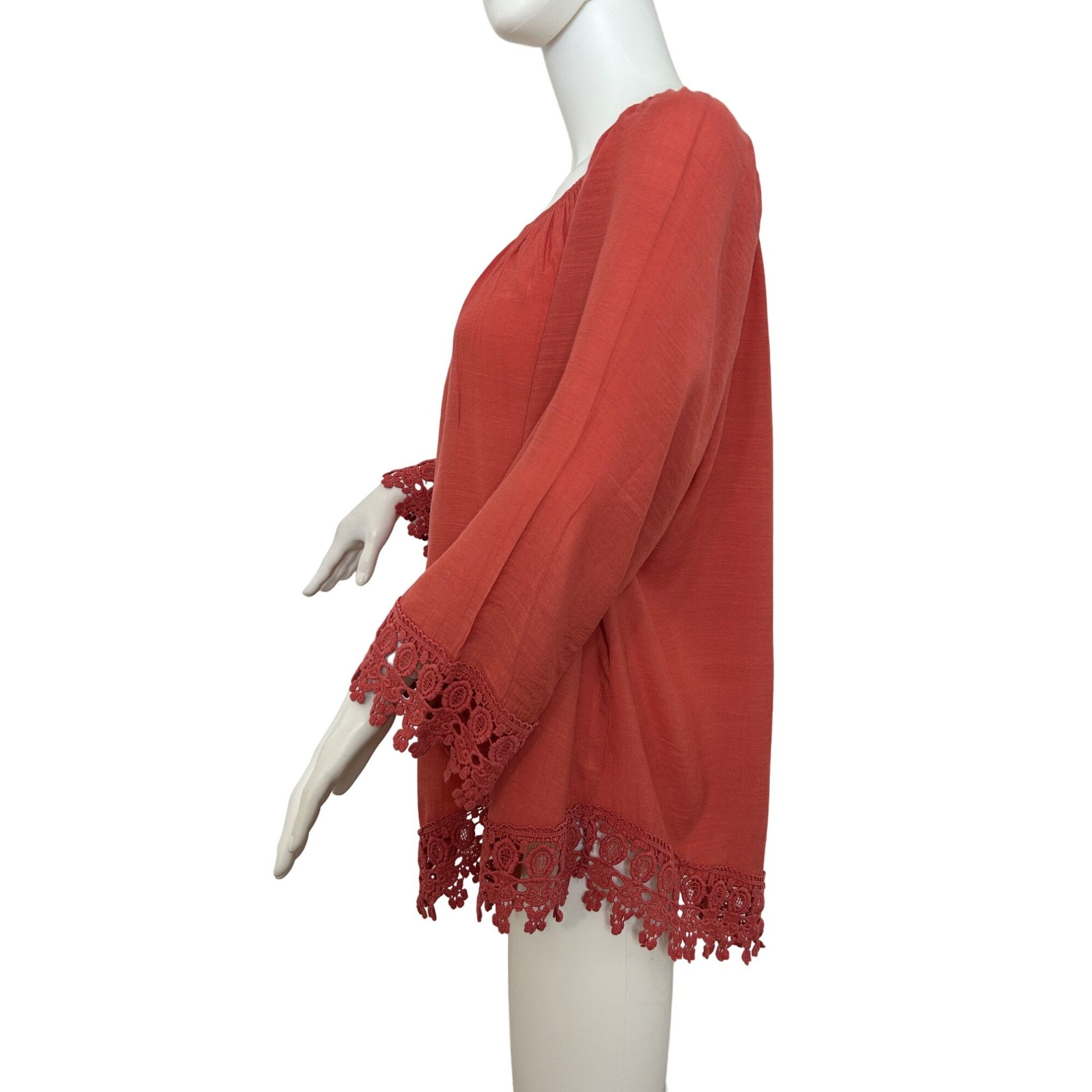 Other Westport Women’s Top Coral 1X Peasant Blouse Lace Trim Boho Size XL / US 12-14 / IT 48-50 - 4 Thumbnail