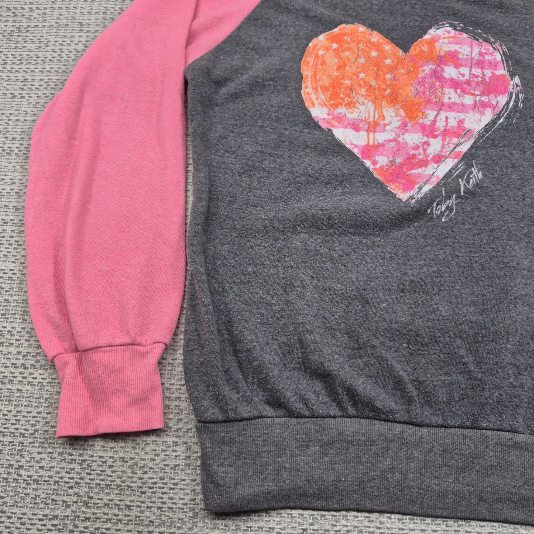 Pinko Toby Keith Sweatshirt Womens Large Gray Pink Heart Flag Graphic Fleece Pullover Size L / US 10 / IT 46 - 5 Thumbnail