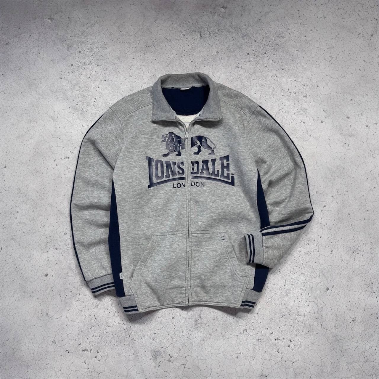 Lonsdale London Y2K Vintage Grey Zip Up Track Jacket XL