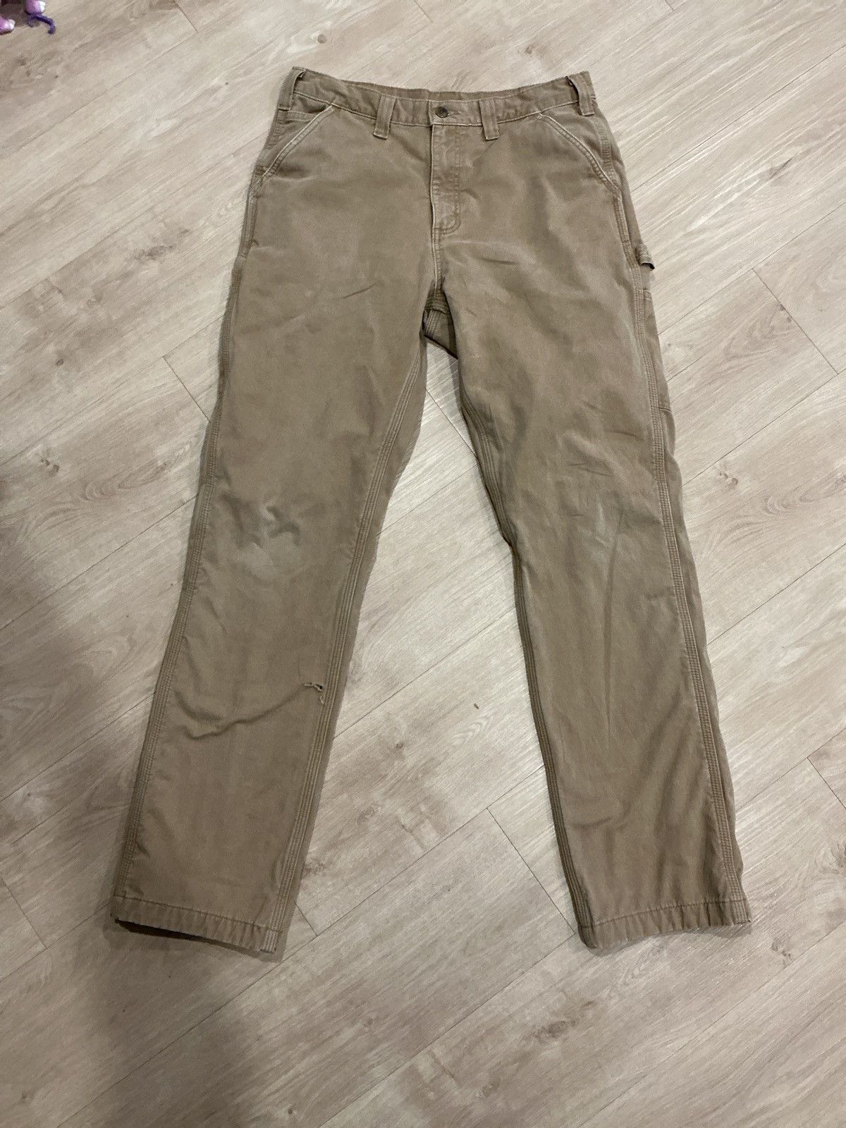 Carhartt Carhartt khaki workwear plaid lining pants Size US 33 - 1 Thumbnail