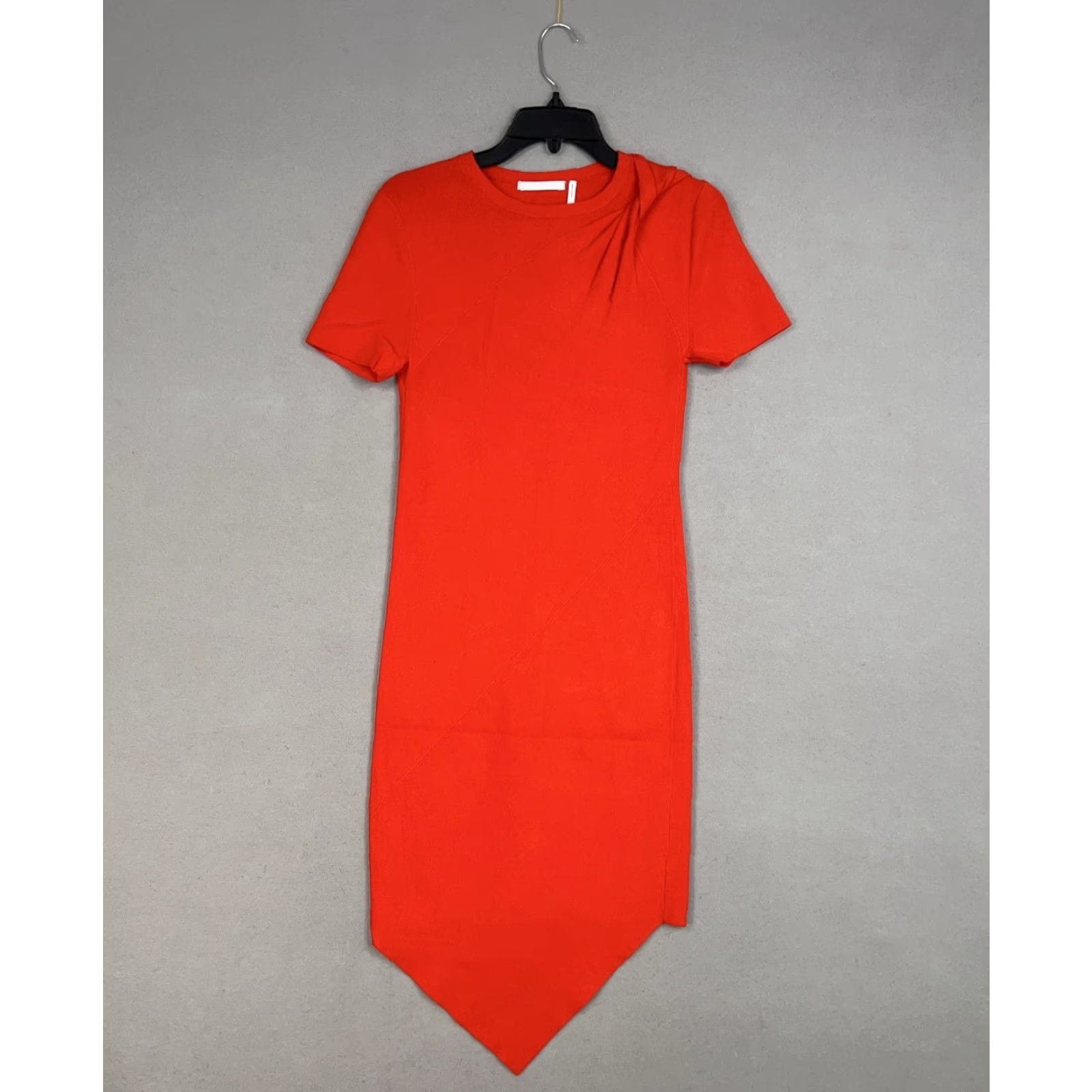 Helmut Lang HELMUT LANG Dress Womens XS Red Asymmetrical Hem Midi Cocktail Party Minimal T-Shirt Dress Women Womens XS Red Capsule Holiday Mens Womens Size XS / US 0-2 / IT 36-38 - 2 Thumbnail