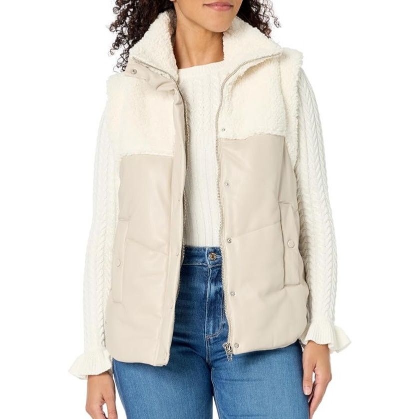 BLANKNYC BLANKNYC Womens Vegan Leather Quilted Sherpa Vest, Size XS Size XS / US 0-2 / IT 36-38 - 1 Thumbnail