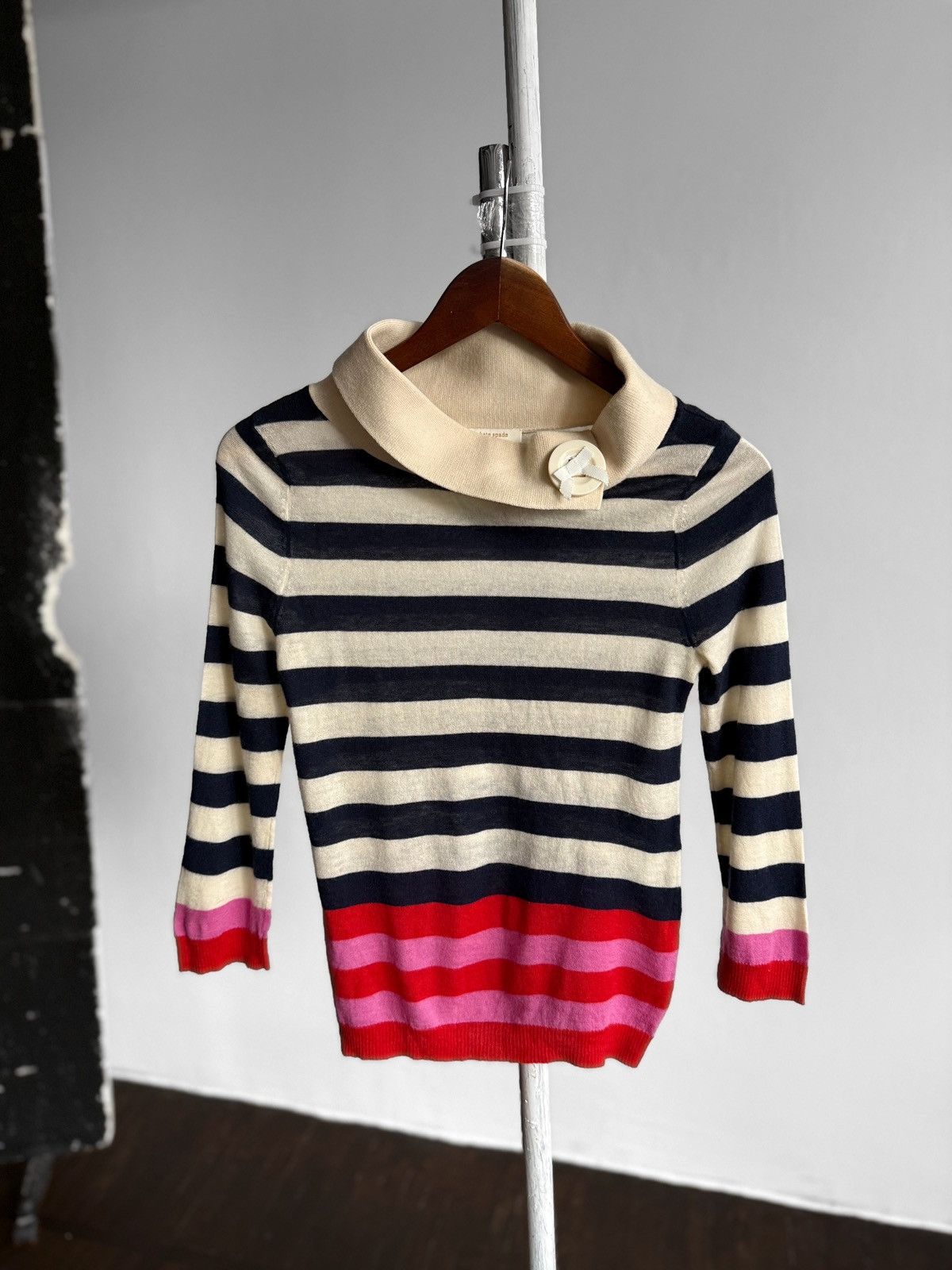 Kate Spade Kate Spade Womens Multicolor Striped High Neck Knit Sweater Size XS / US 0-2 / IT 36-38 - 3 Thumbnail