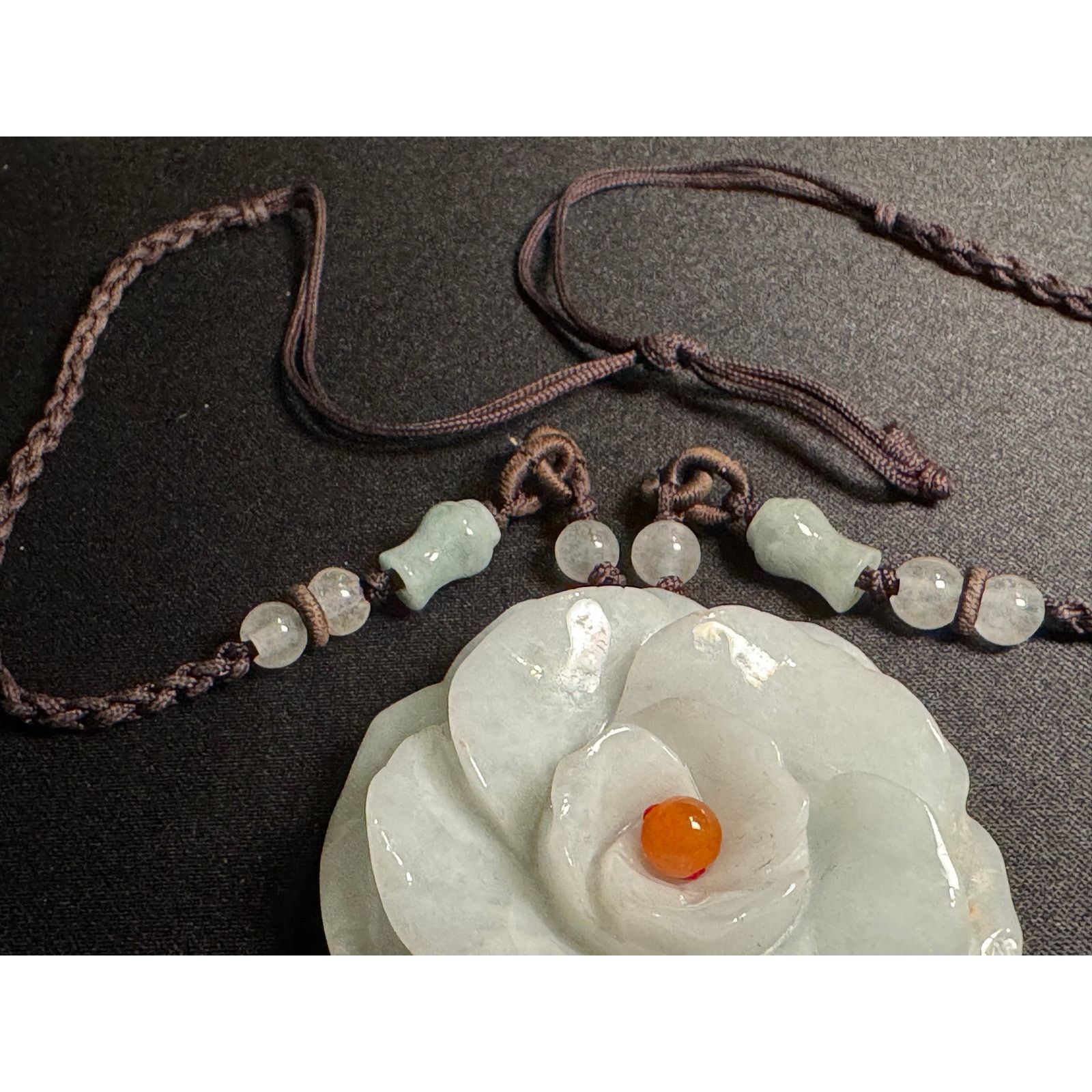 Other Vintage 20in Jadite Flower & Beads on Braided Cord Necklace Size ONE SIZE - 4 Thumbnail