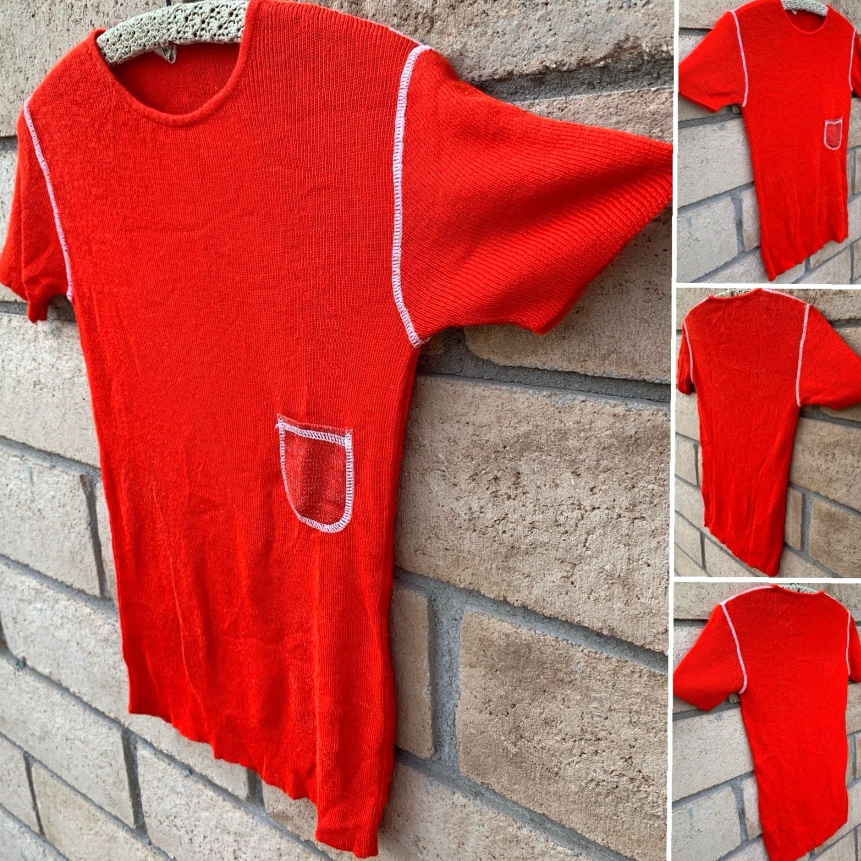 Vintage VINTAGE Acryl Pocket Tee T Shirt Red Slim Fitted Size L Unisex Adults Short Sleeve Knit Acrylic 1960s 1980s Mens Womens Boys Girls Size US L / EU 52-54 / 3 - 2 Thumbnail