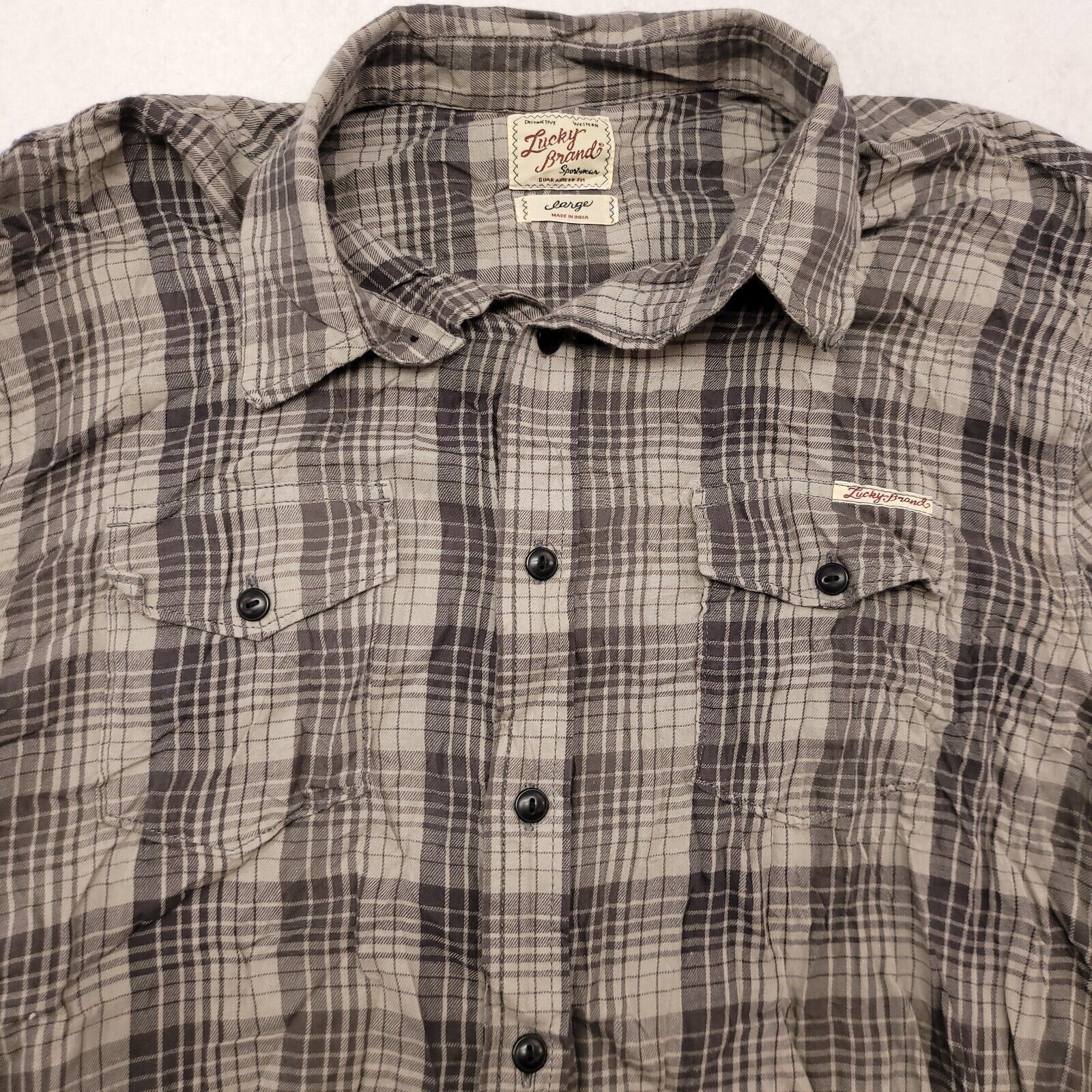 Lucky Brand Lucky Brand Madras Flannel Button Up Shirt Mens Size L Gray Size US L / EU 52-54 / 3 - 1 Thumbnail