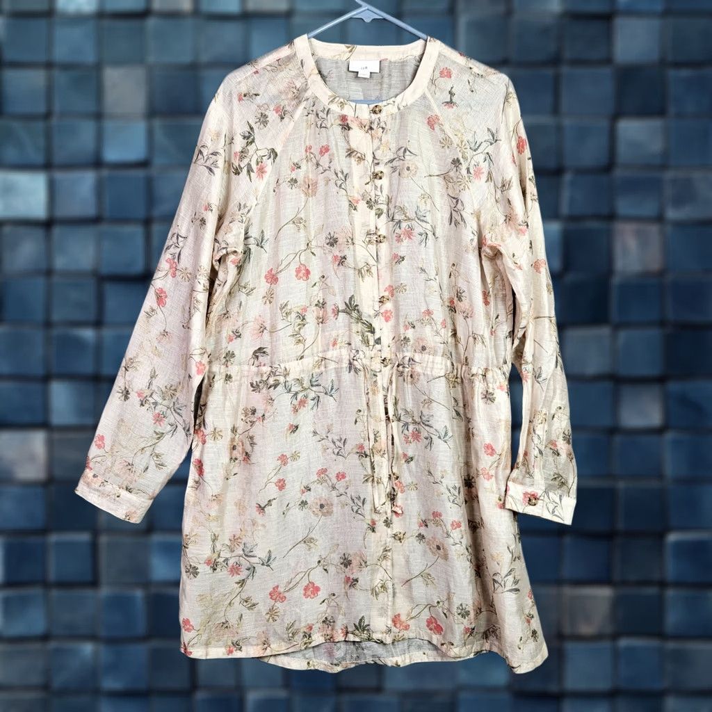 J. Jill J. Jill Blouse Shirt Floral 3/4 Sleeve Linen Lyocell Nylon Multicolor Medium Women Tunic Button Up Casual Blouse Women Size M / US 6-8 / IT 42-44 - 1 Thumbnail