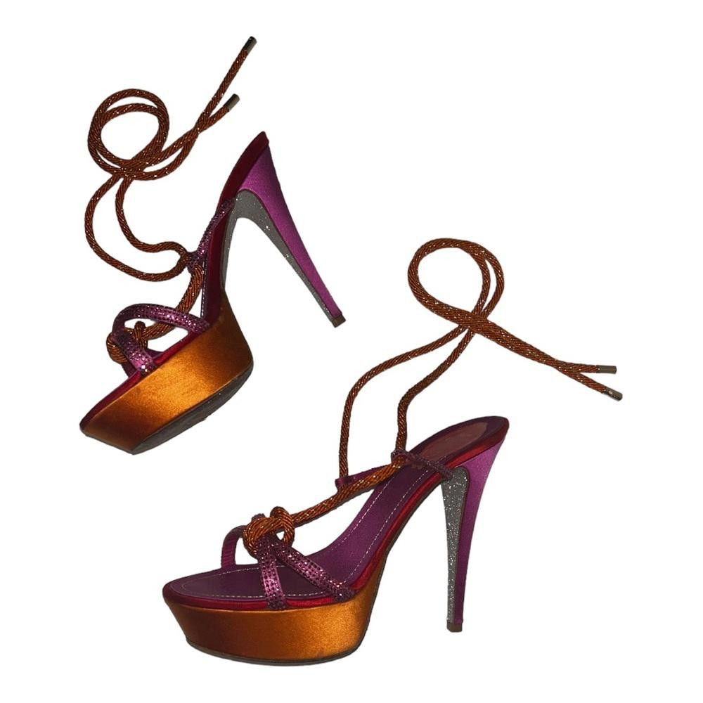 Designer Rene Caovilla Pink/Orange Rhinestone Platform Tie Heels 9.5 Size US 9.5 / IT 39.5 - 6 Thumbnail