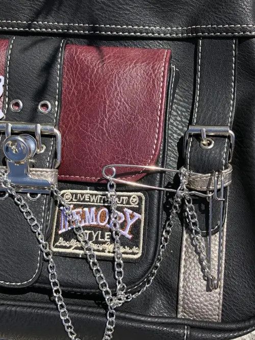 Japanese Brand Y2K PU Leather Shoulder Bag with Chain Size ONE SIZE - 4 Thumbnail