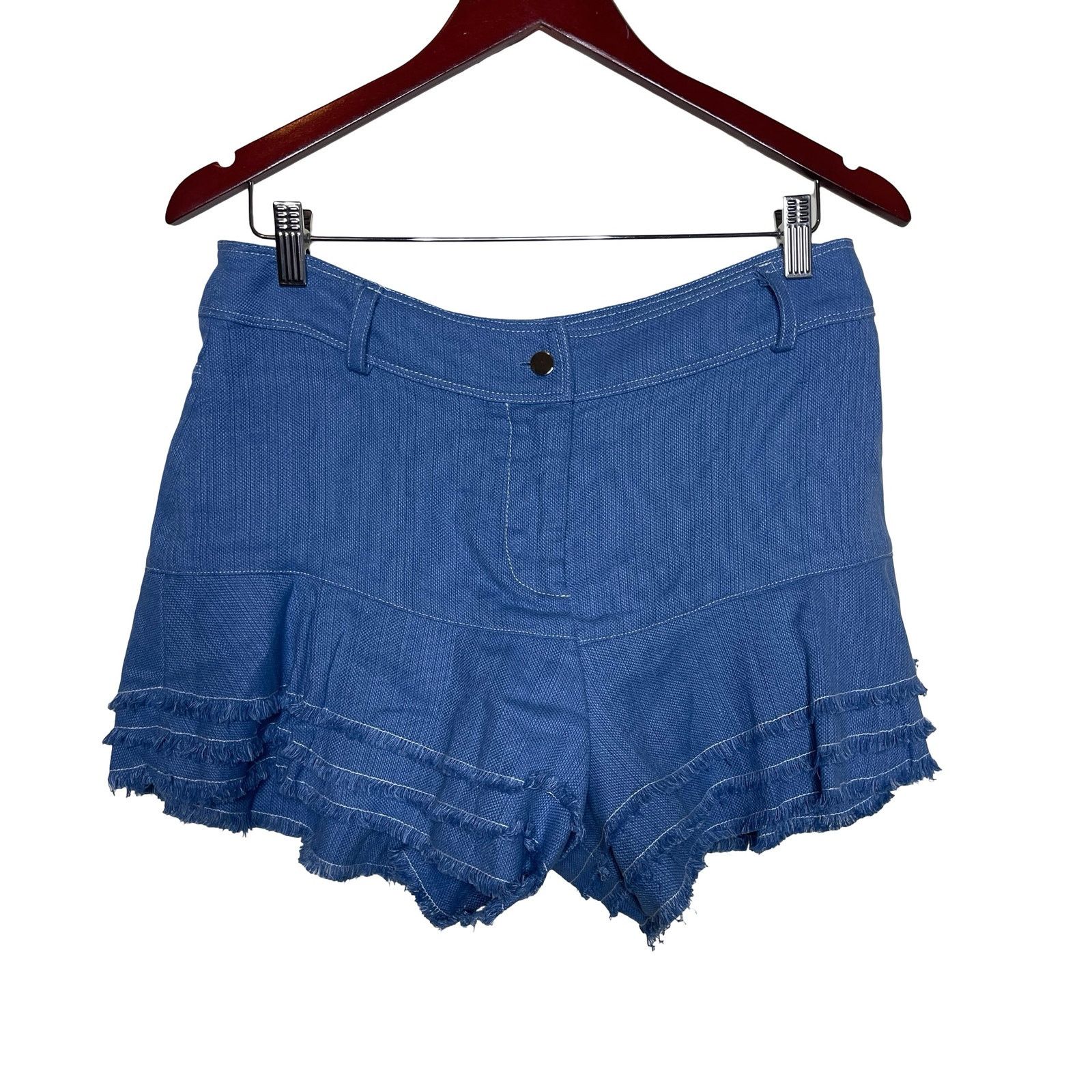 ALEXIS ALEXIS Jaymes Linen no stretch Tiered Shorts In Blue Sz L Size 28" / US 6 / IT 42 - 1 Thumbnail