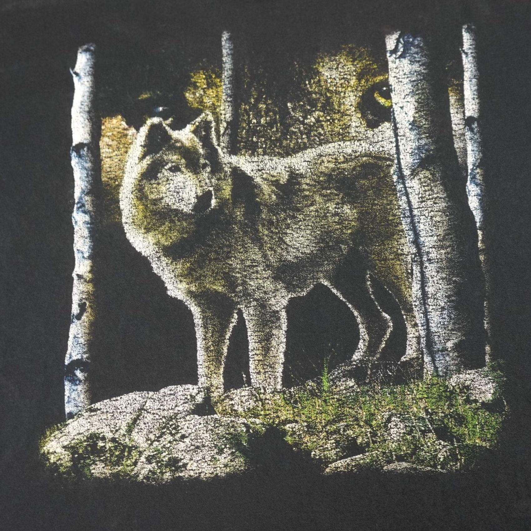 Vintage VINTAGE Wolf Shirt XL Black Graphic Wildlife Nature Distressed Short Sleeve Mens Size US XL / EU 56 / 4 - 4 Thumbnail