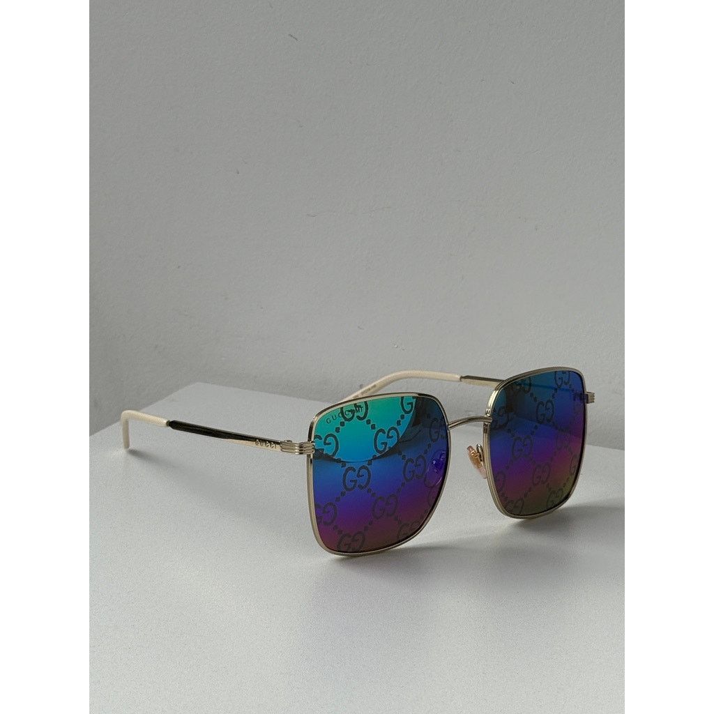 Gucci NEW Gucci GG0802S Rainbow Logo Gold Metal Mirror Sunglasses Size ONE SIZE - 4 Thumbnail