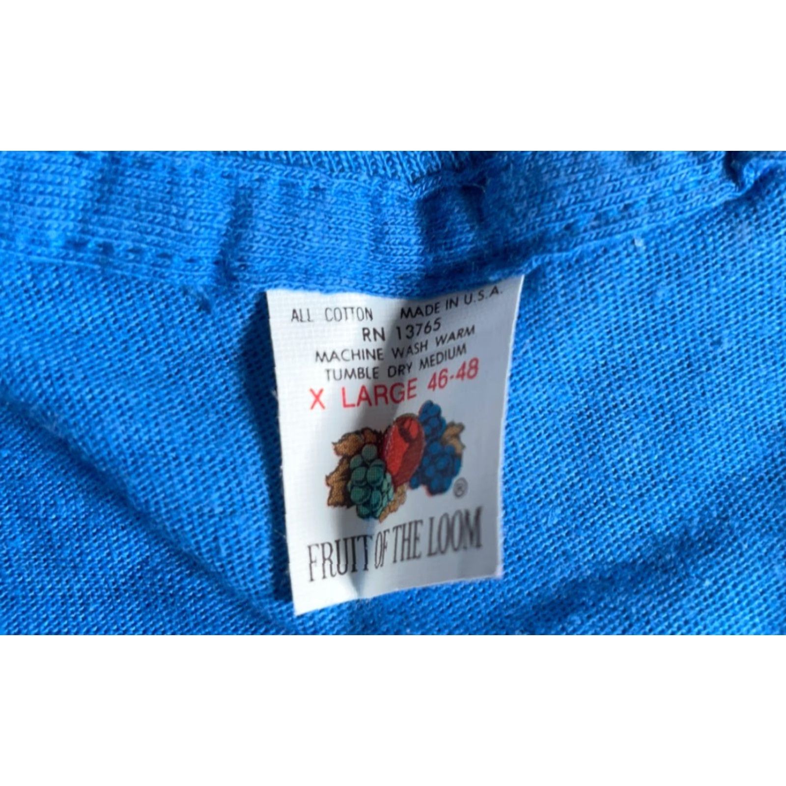 Fruit Of The Loom VINTAGE Fruit of the Loom T-Shirt Pocket Blue 80s XL Large Men Mens Short Sleeve Crew Neck Solid Cotton 100% Single Stitch Retro 80s Theme Size US L / EU 52-54 / 3 - 3 Thumbnail