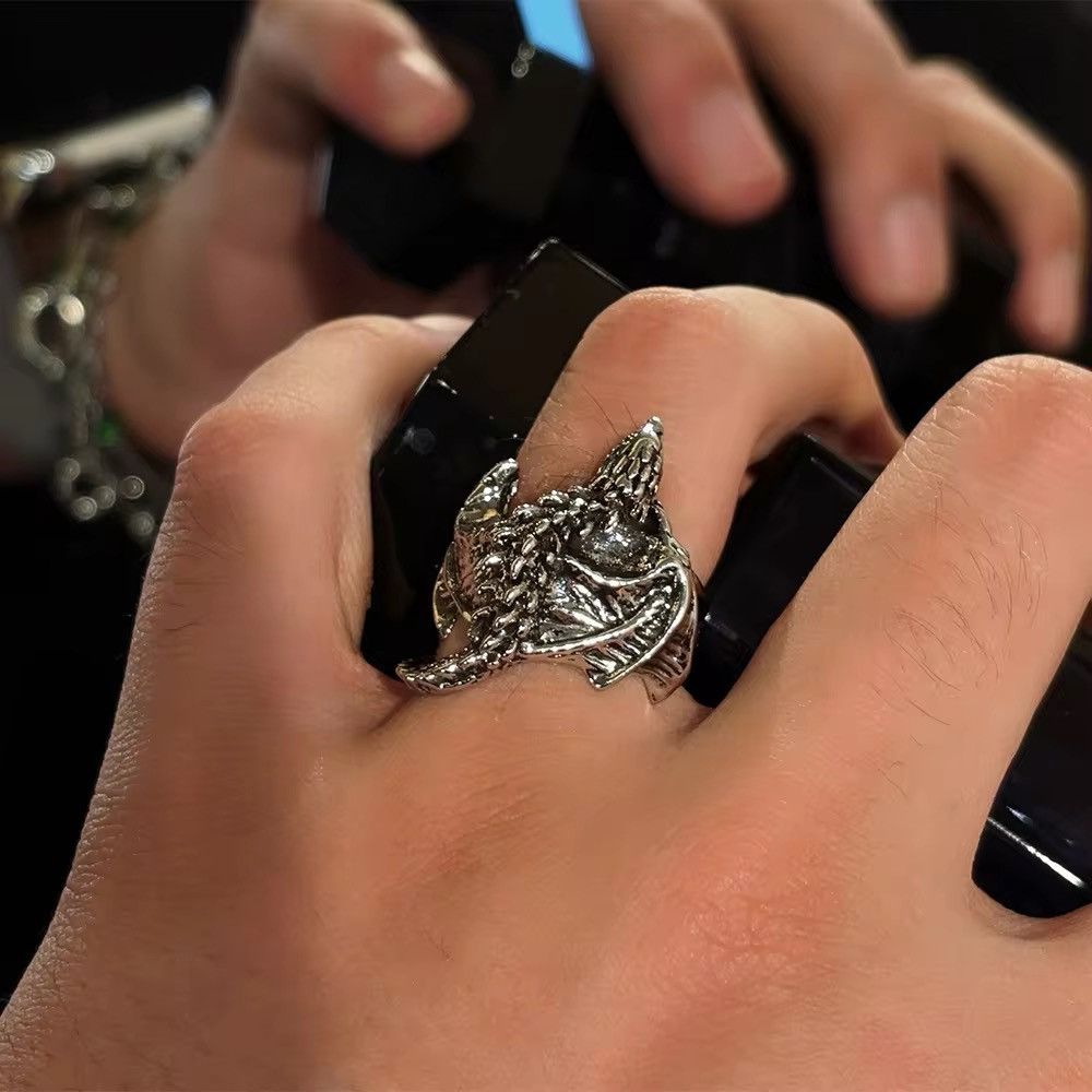 Jewelry Gothic Skull Dragon Ring Size ONE SIZE - 1 Thumbnail