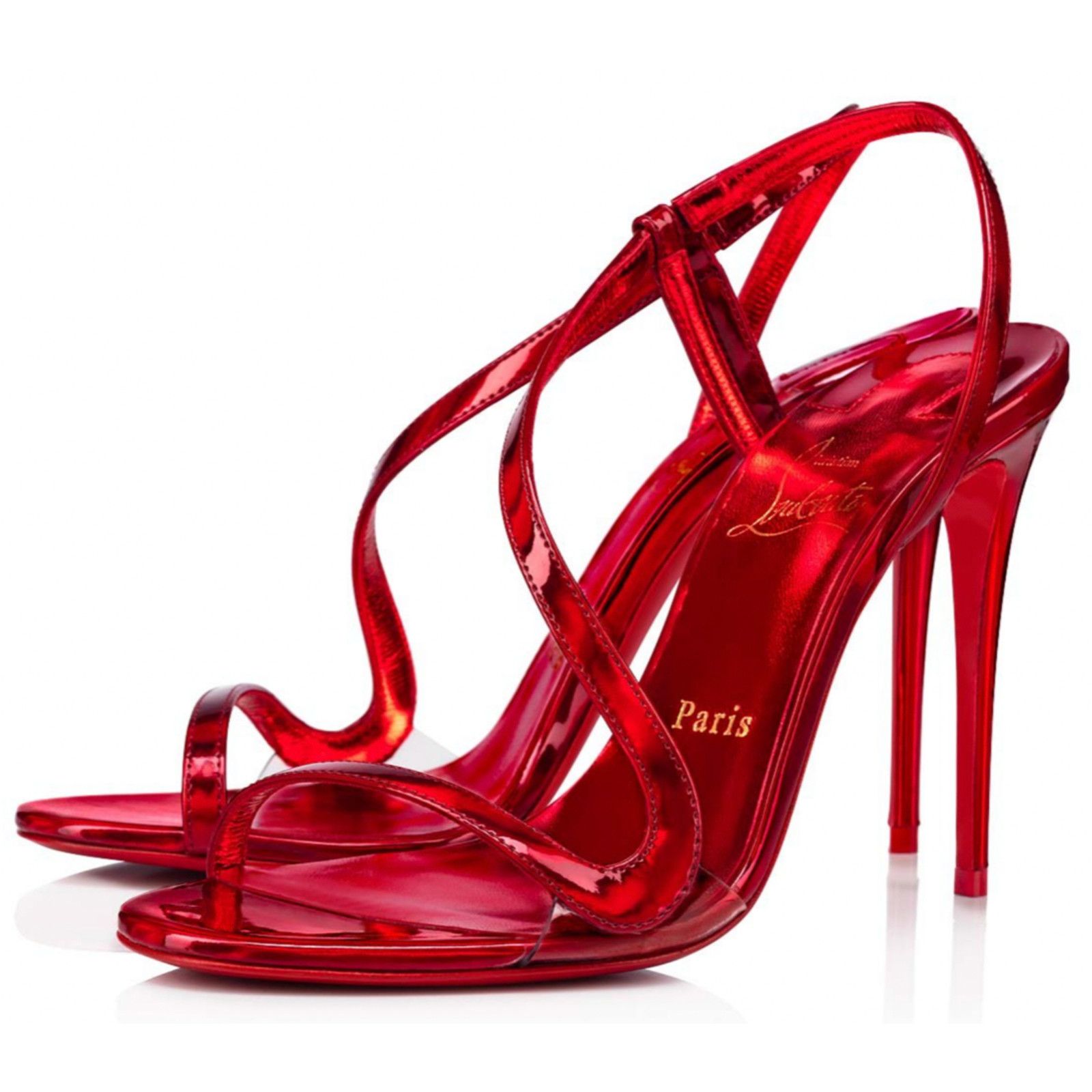 Christian Louboutin Rosalie 100 Red Patent PVC Ankle Strap Sandal Heel Pump 36.5 Size US 6.5 / IT 36.5 - 1 Thumbnail