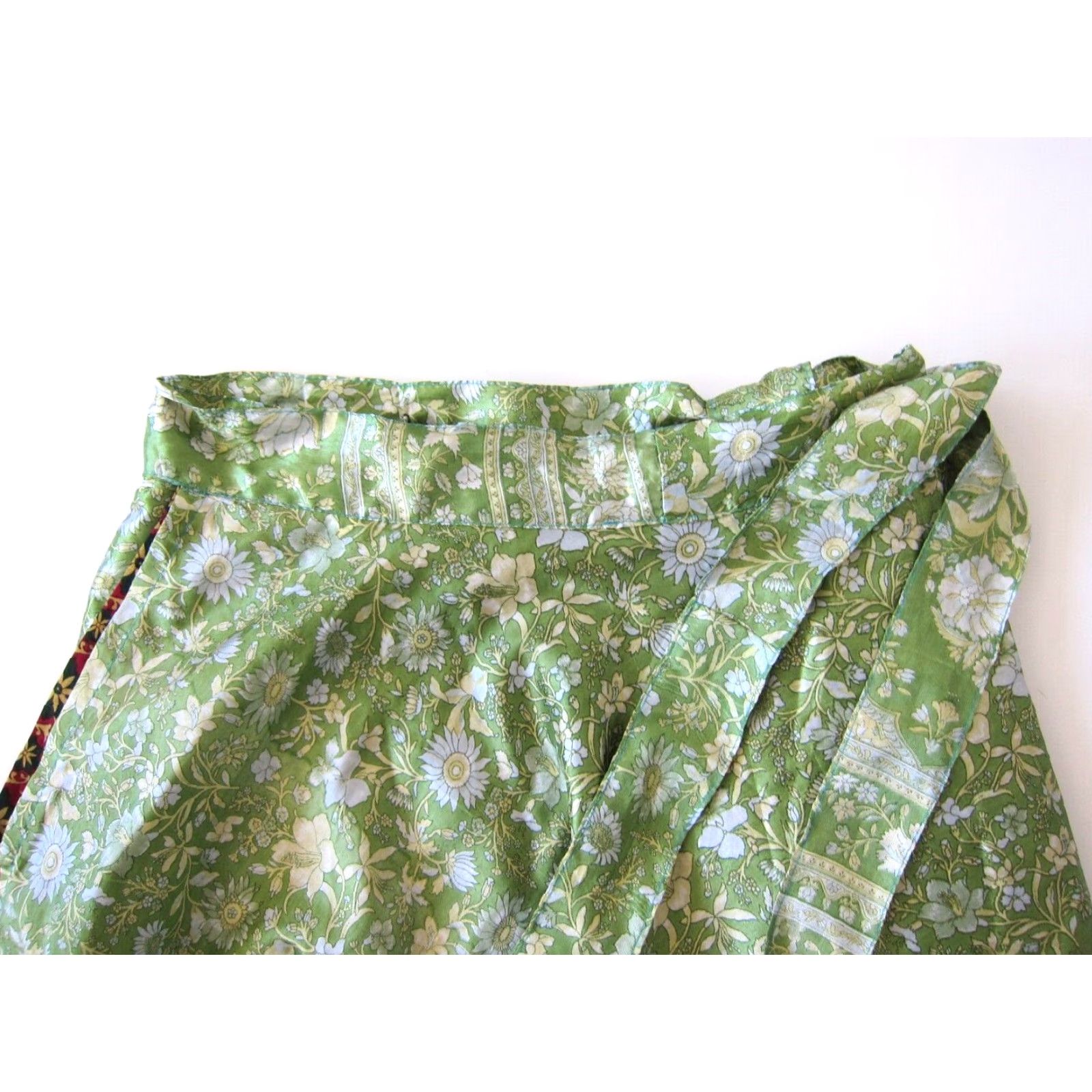 Pinko Wevez Wrap Skirt L Green Midi Silk Rayon Floral Womens Large Size 36" / US 14 / IT 50 - 3 Thumbnail
