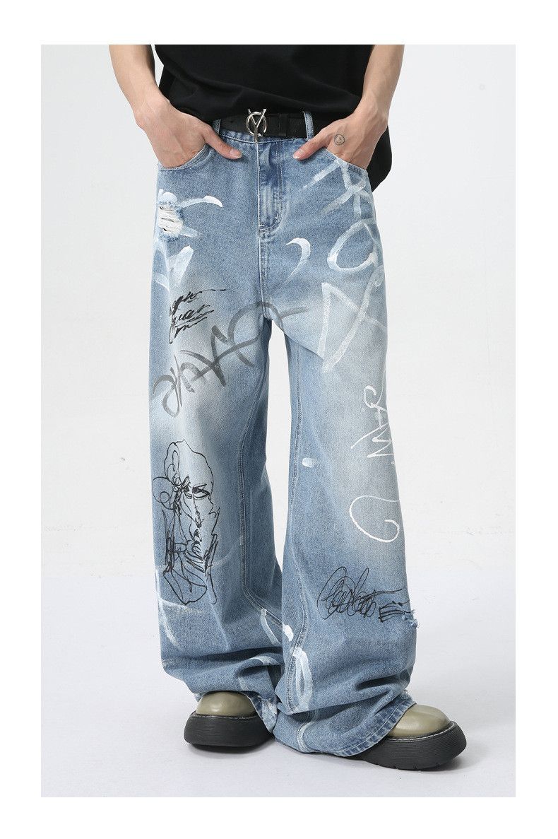 Japanese Brand × Vintage American street graffiti fun straight jeans trend Size US 32 / EU 48 - 1 Thumbnail