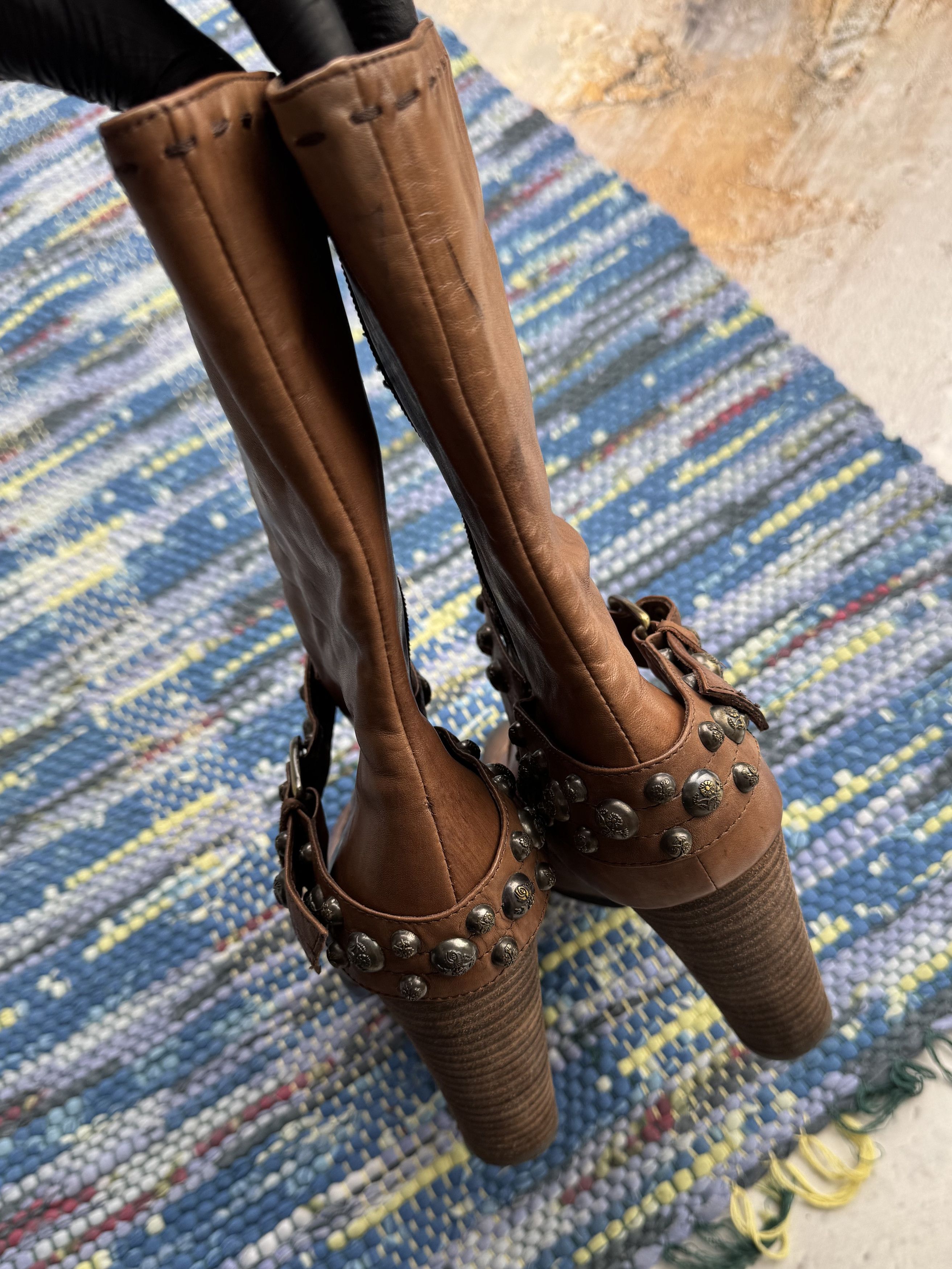 Japanese Brand Vintage Cowboy Heels Boots With Belt A301D16(03) Size US 10 / IT 40 - 7 Thumbnail