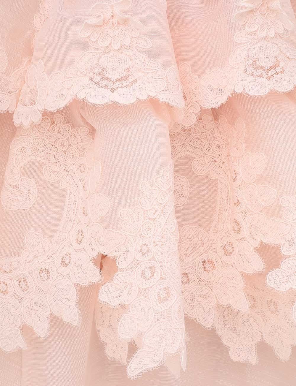 Zimmermann oc11z0925 Crush Tiered Lace Maxi Dress in Pale Pink Size L / US 10 / IT 46 - 6 Thumbnail
