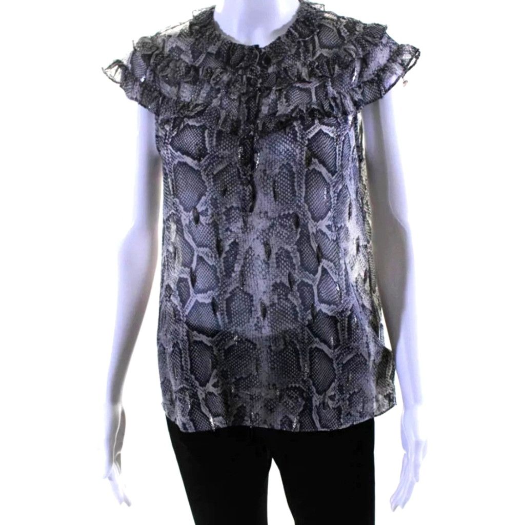 Rebecca Taylor Rebecca Taylor Silk Snake Print Ruffled Blouse Metallic Size M / US 6-8 / IT 42-44 - 2 Thumbnail