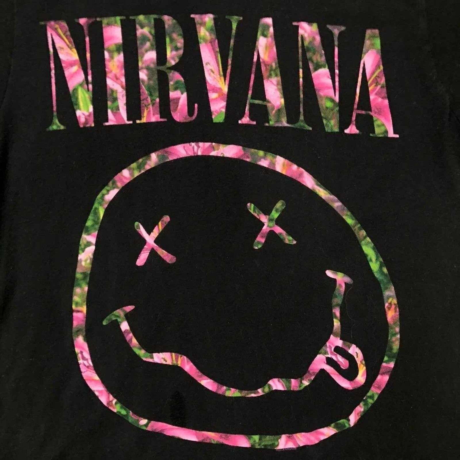Band Tees × Nirvana × Vintage 2014 Nirvana Shirt Flower Print Smiley Face Graphic Band Tee Size US S / EU 44-46 / 1 - 2 Thumbnail