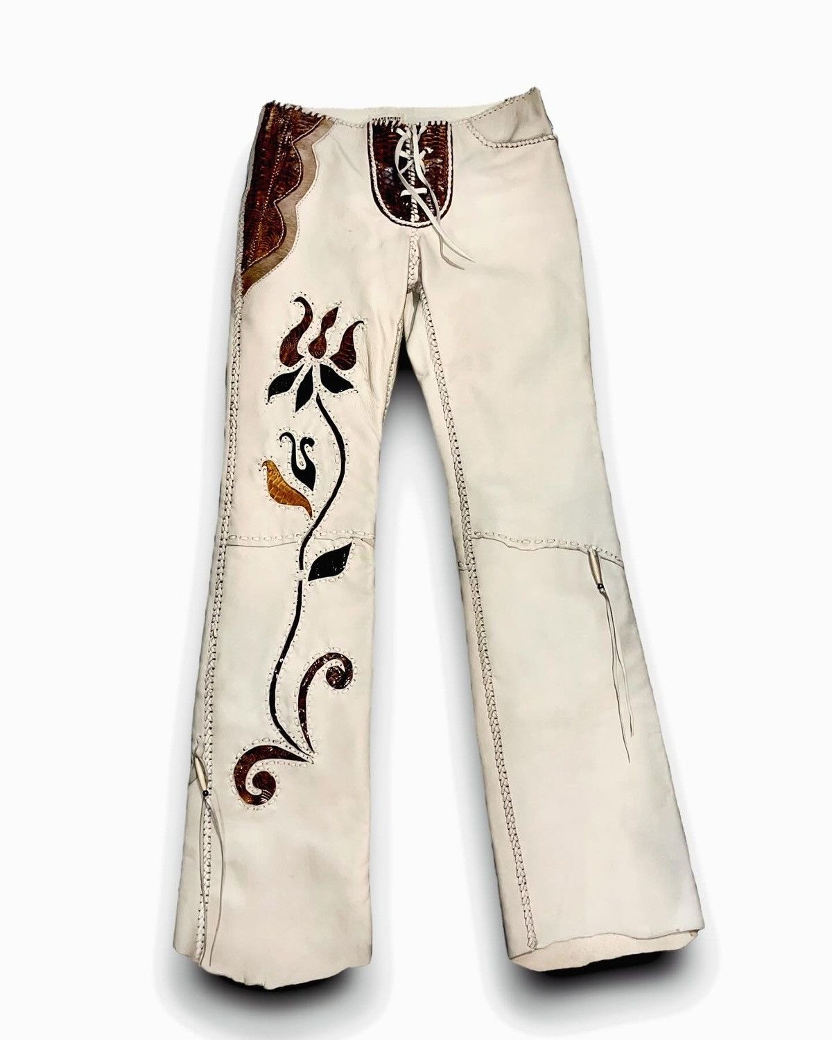 image of Share Spirit - Cow & Iguana Leather Pants in Cream, Women's (Size 26)