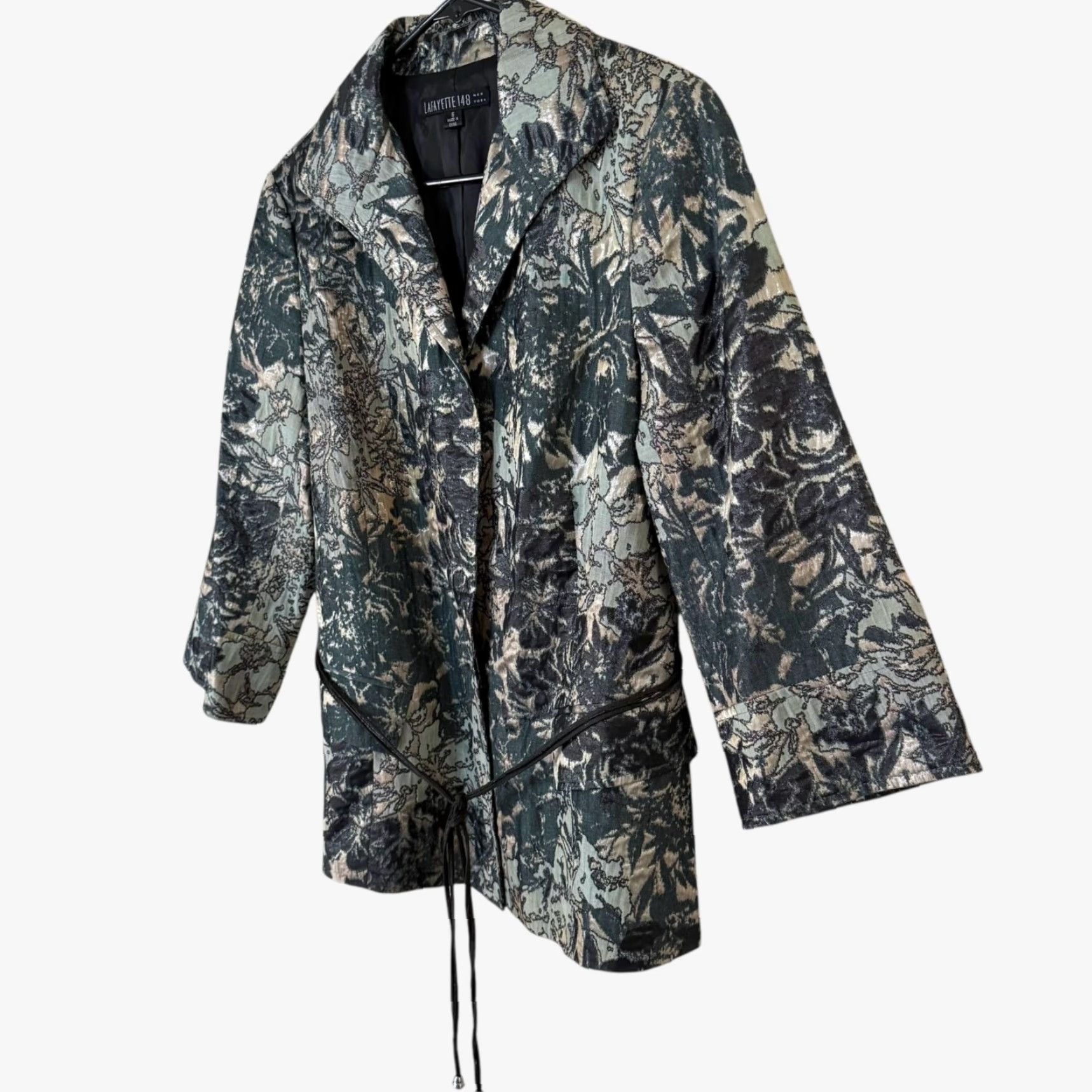 Vintage Lafayette 148 Helena Brocade Jacquard Blazer Jacket Green & Gold Women's Size 6 Blazer Jacquard Suit Jacket/Blazer Womens 6 Size M / US 6-8 / IT 42-44 - 2 Thumbnail