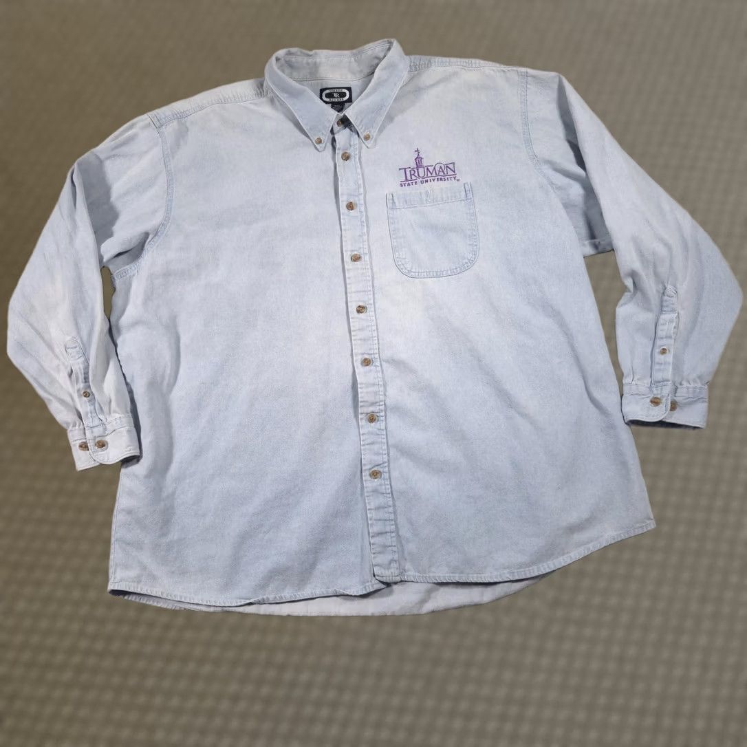 Vintage Truman State University Shirt Mens XL Light Blue Denim Button Down Embroidered Size US XL / EU 56 / 4 - 1 Thumbnail