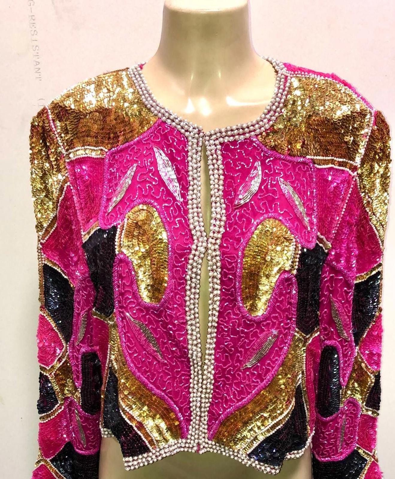 Designer Sequined Jacket Pink Gold size 14 Size XL / US 12-14 / IT 48-50 - 2 Thumbnail