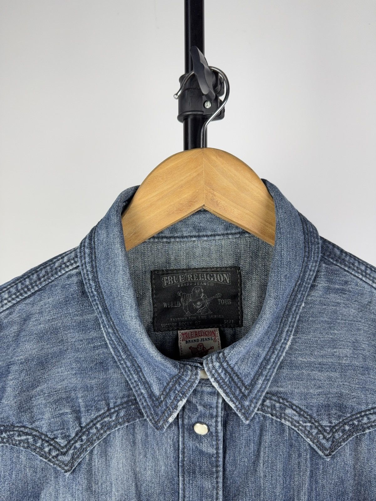 True Religion × Vintage True Religion Denim Western Shirt Snap Button Distressed Size L / US 10 / IT 46 - 3 Thumbnail