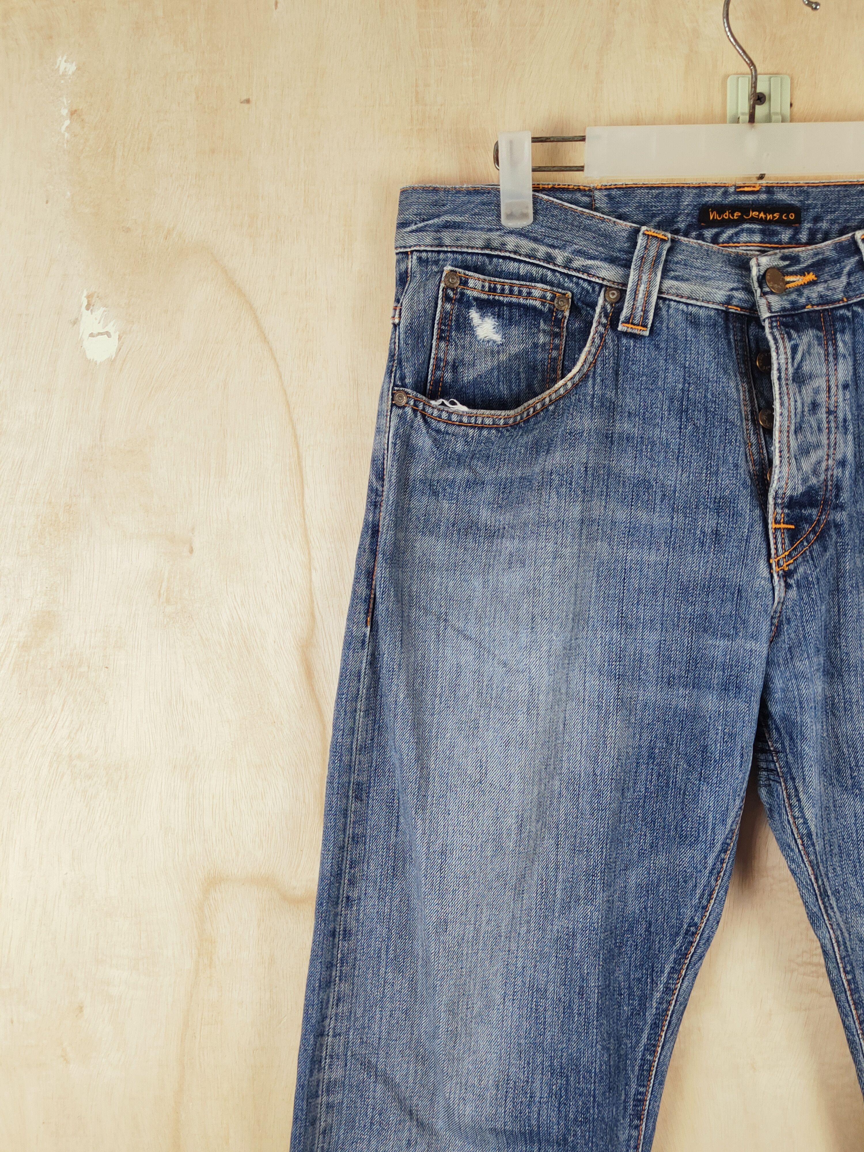 Japanese Brand Nudie Jeans Blue Distressed Ripped Jeans #S2667 Size US 34 / EU 50 - 3 Thumbnail