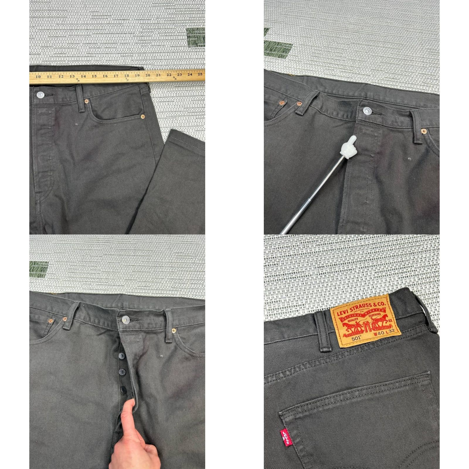 Levi's Levis 501 Jeans Mens Black Denim Tapered Leg Original Fit Logo Cotton 40x27 Size US 40 / EU 56 - 9 Thumbnail