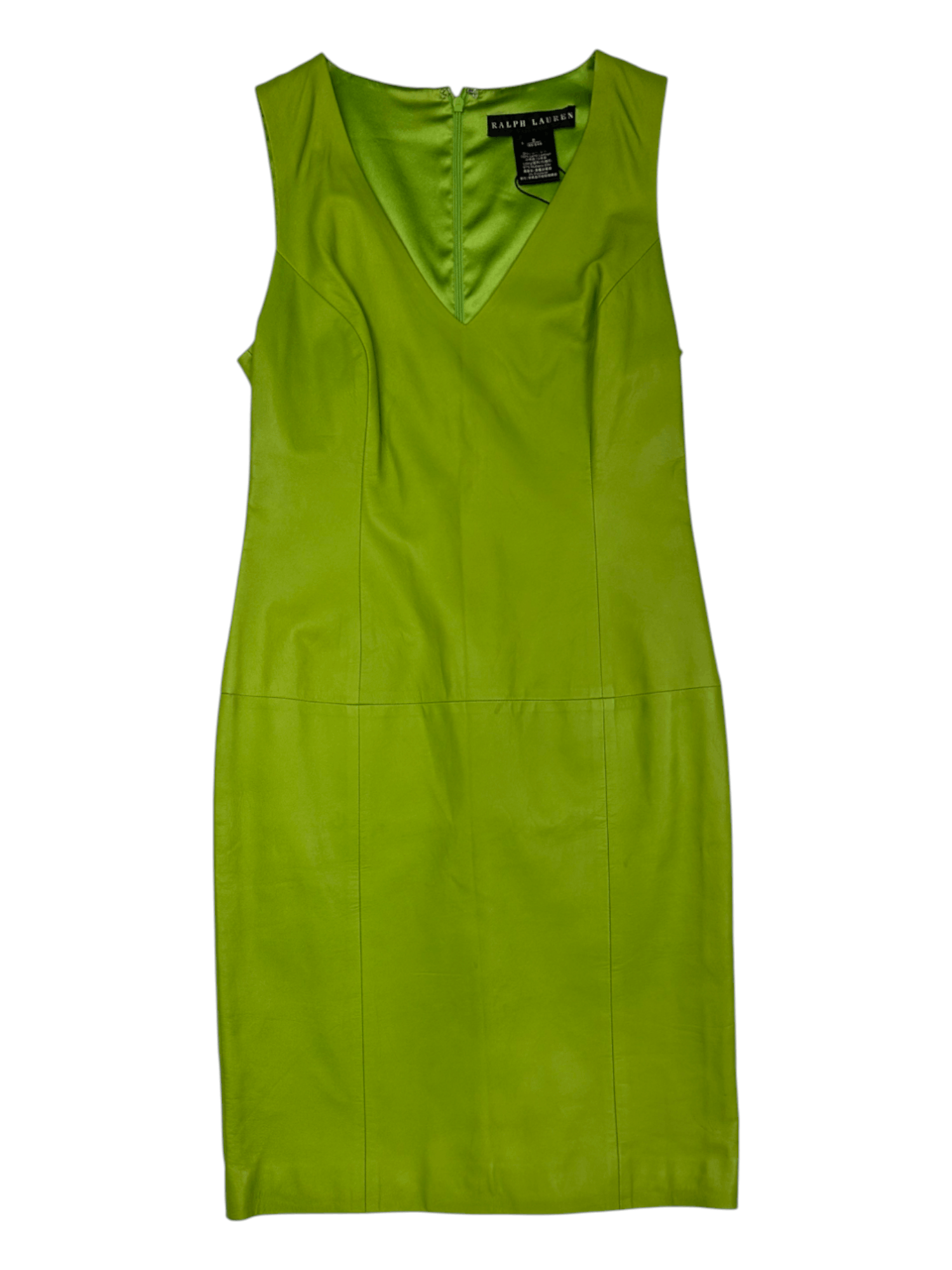Ralph Lauren Ralph Lauren Lime Green V-Neck Leather Sleevless Dress Size XS / US 0-2 / IT 36-38 - 1 Thumbnail