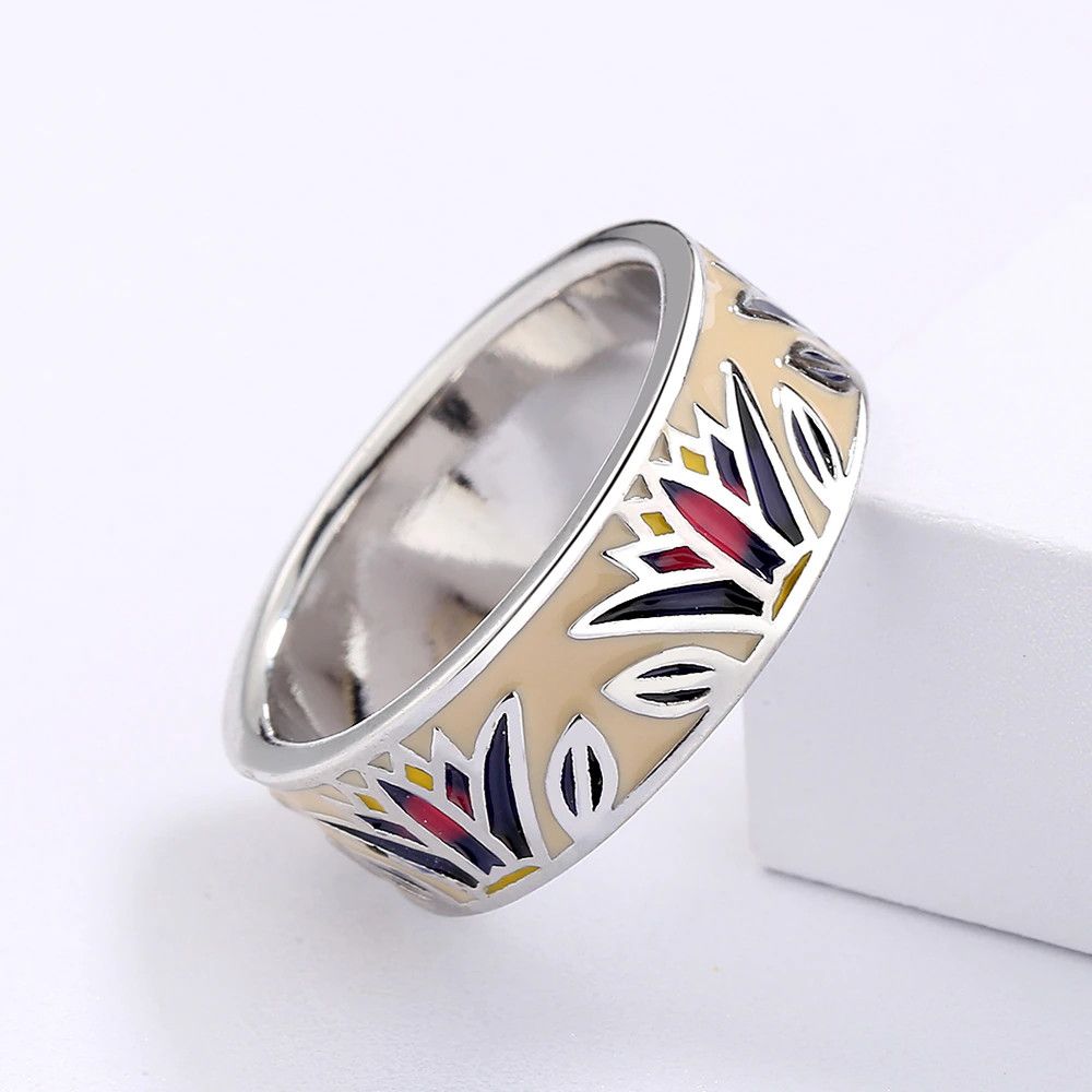 Jewelry Classic Grass Shape Handmade Enamel Ring Size ONE SIZE - 4 Thumbnail