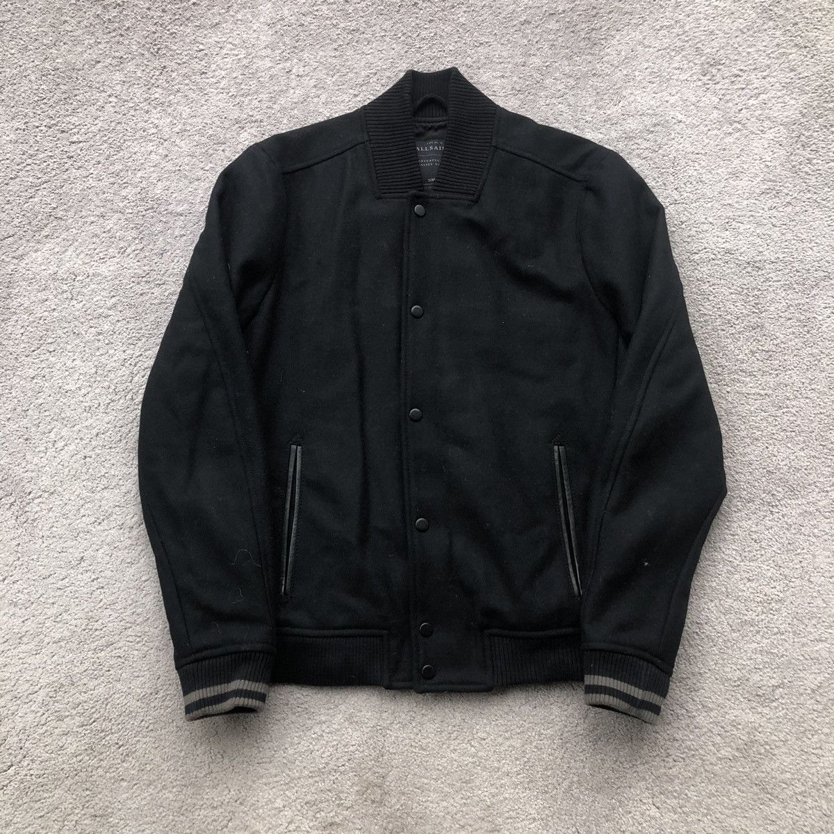 image of Allsaints x Bomber Jacket All Saints Wool Bomber Jacket in Black, Men's (Size Small)