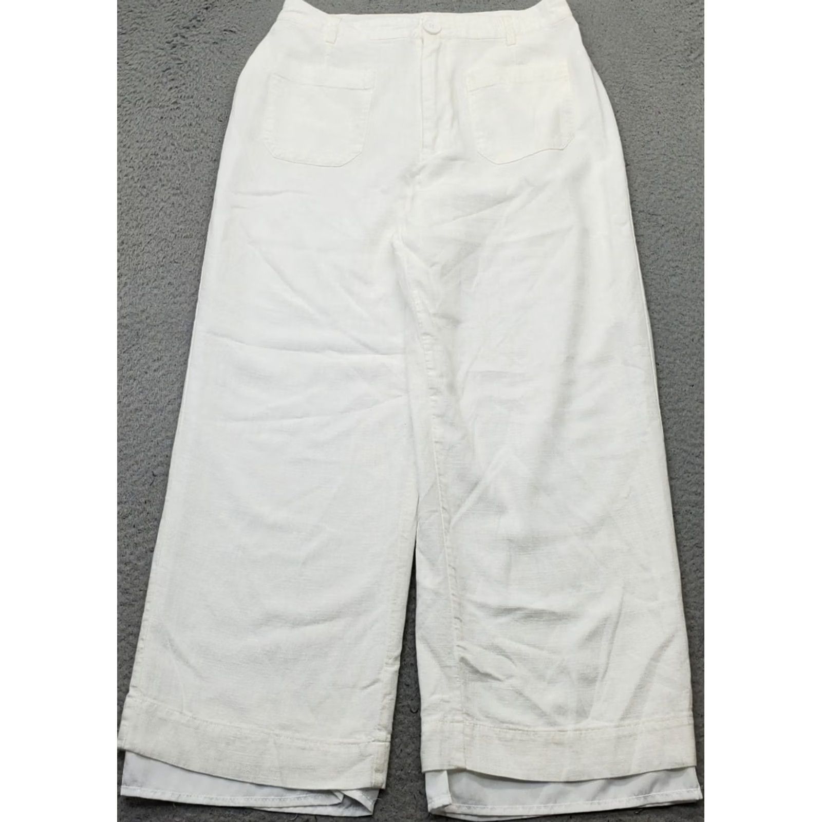 Vintage Halogen Trouser Pants Womens Small White Linen Blend Patch Pocket Wide Leg Lined Size 28" / US 6 / IT 42 - 2 Thumbnail