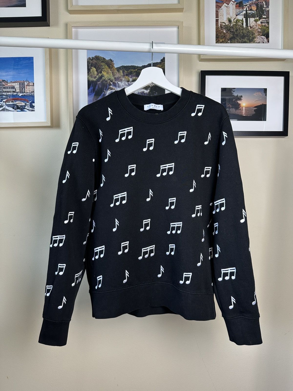 Sandro Black note sweatshirt Sandro Paris Size US M / EU 48-50 / 2 - 1 Thumbnail