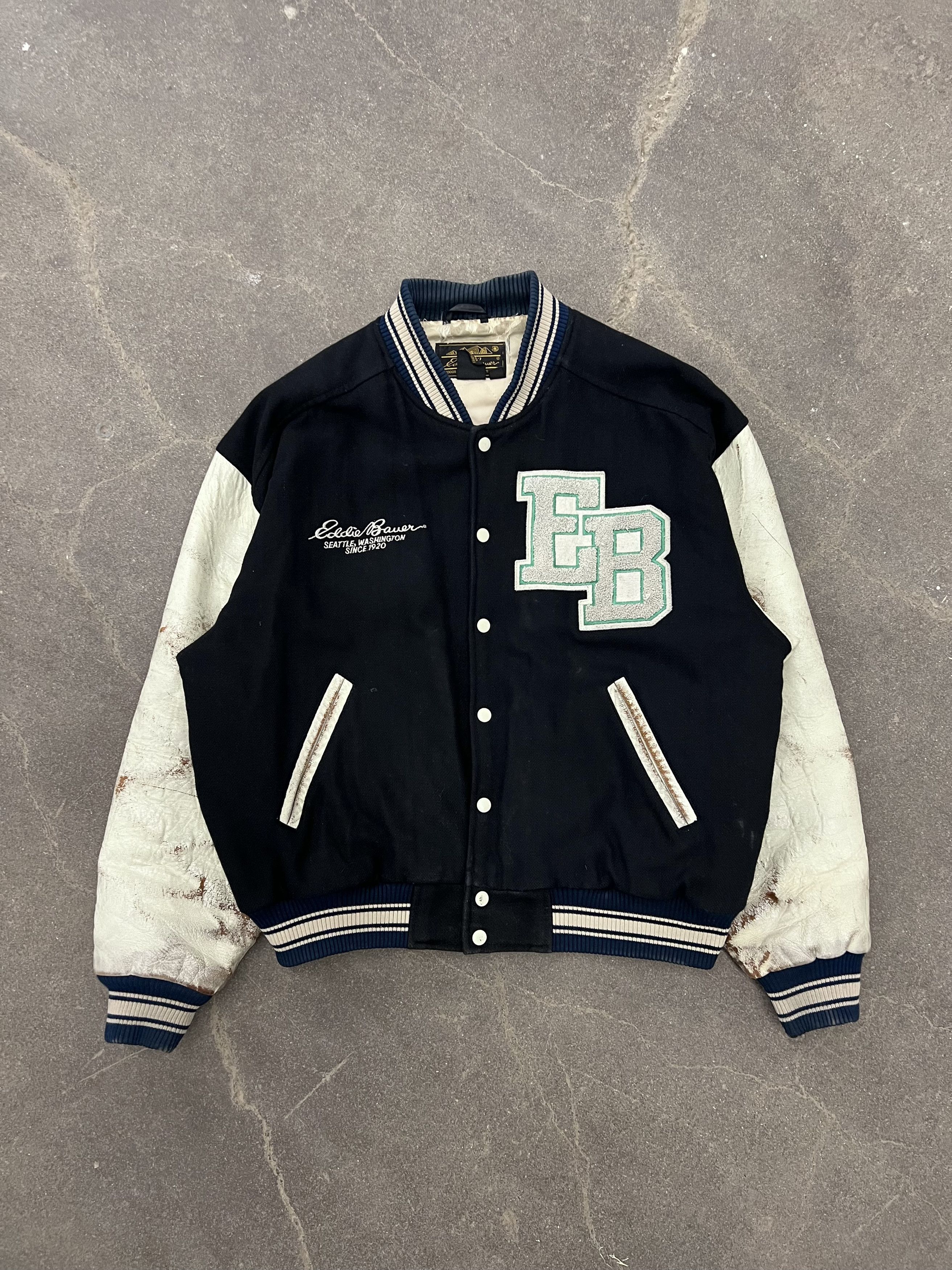 Eddie Bauer × Vintage VTG 1980's/1990's Eddie Bauer Letterman Varsity Jacket Size US XL / EU 56 / 4 - 1 Thumbnail