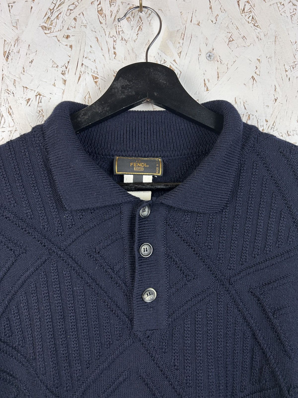Fendi 90s Vintage Fendi Uomo Monogram Wool Collared Sweater Size US M / EU 48-50 / 2 - 2 Thumbnail