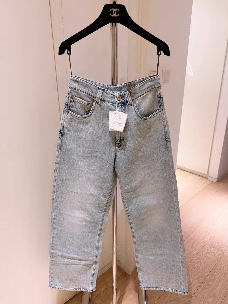 Brunello Cucinelli Brunello Cucinelli Light Blue Washed Denim Wide Leg Jeans Size 25" / US 0 / IT 36 - 1 Thumbnail