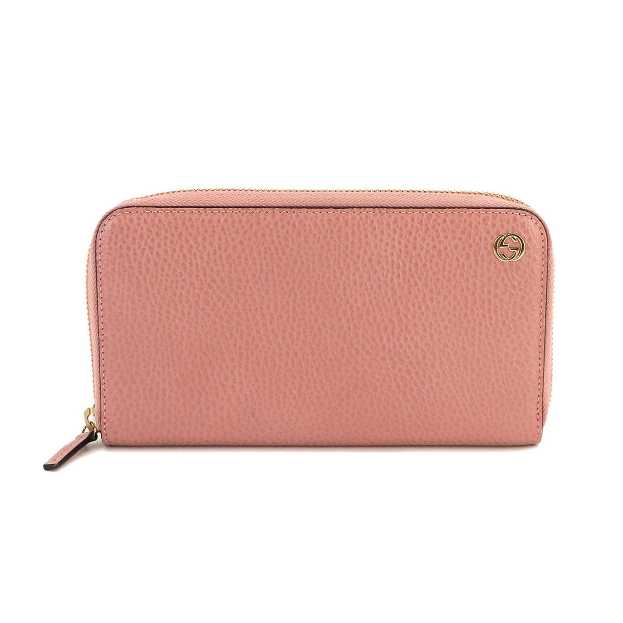 image of Gucci Interlocking G Round Long Wallet Leather Pink 449347 Gold Hardware, Women's