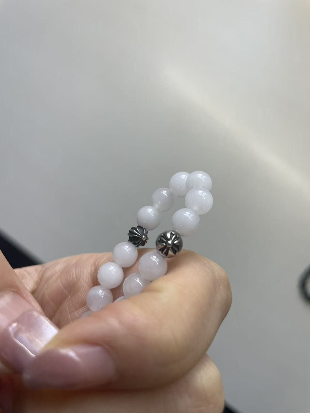 Chrome Hearts Chrome Hearts 6mm White Beaded 4 Silver Cross Ball Bracelet Size ONE SIZE - 6 Thumbnail