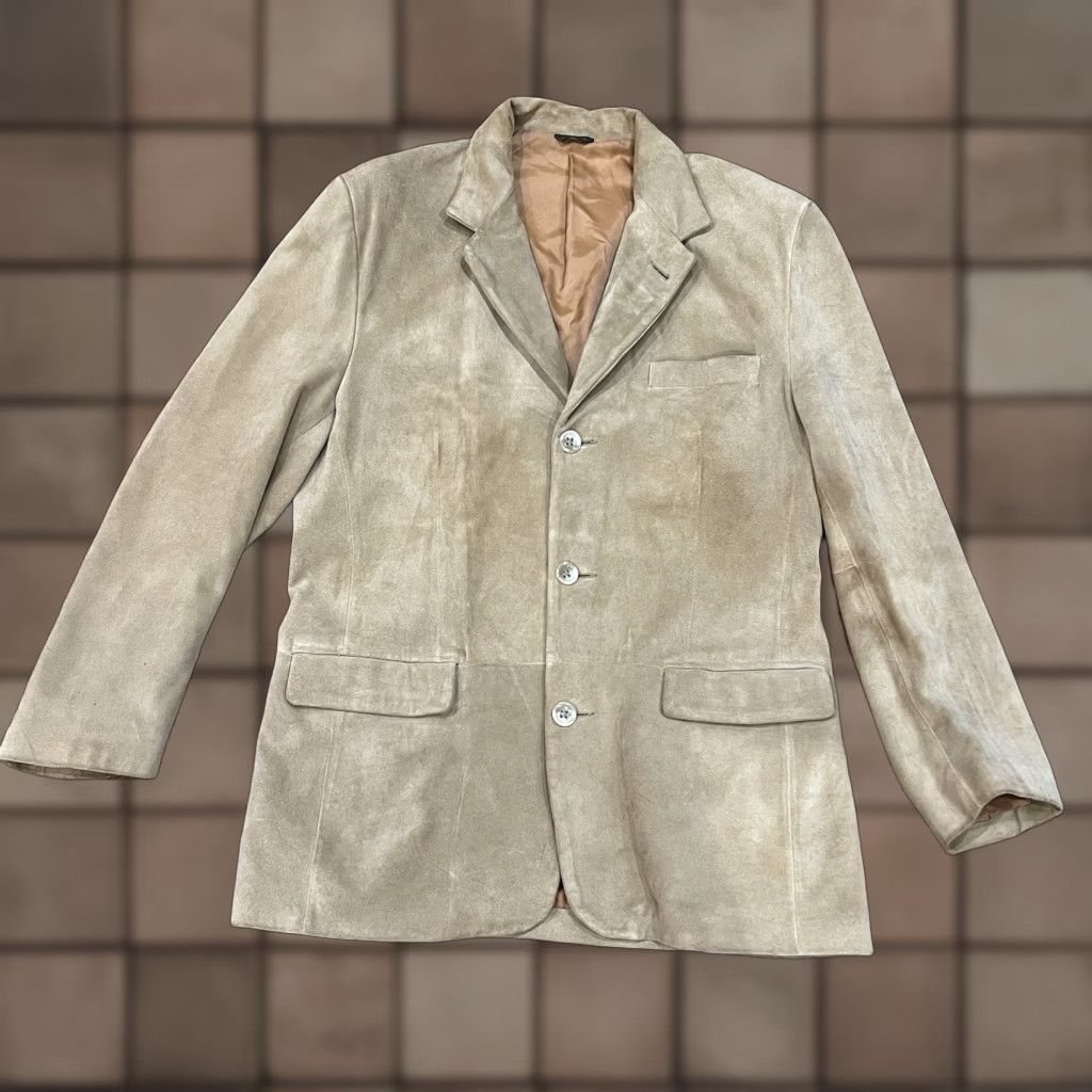 Banana Republic VINTAGE Banana Republic Blazer Jacket Mens M Leather Beige Button Pockets Outdoor Sports 90s VTG Size 40R - 1 Thumbnail