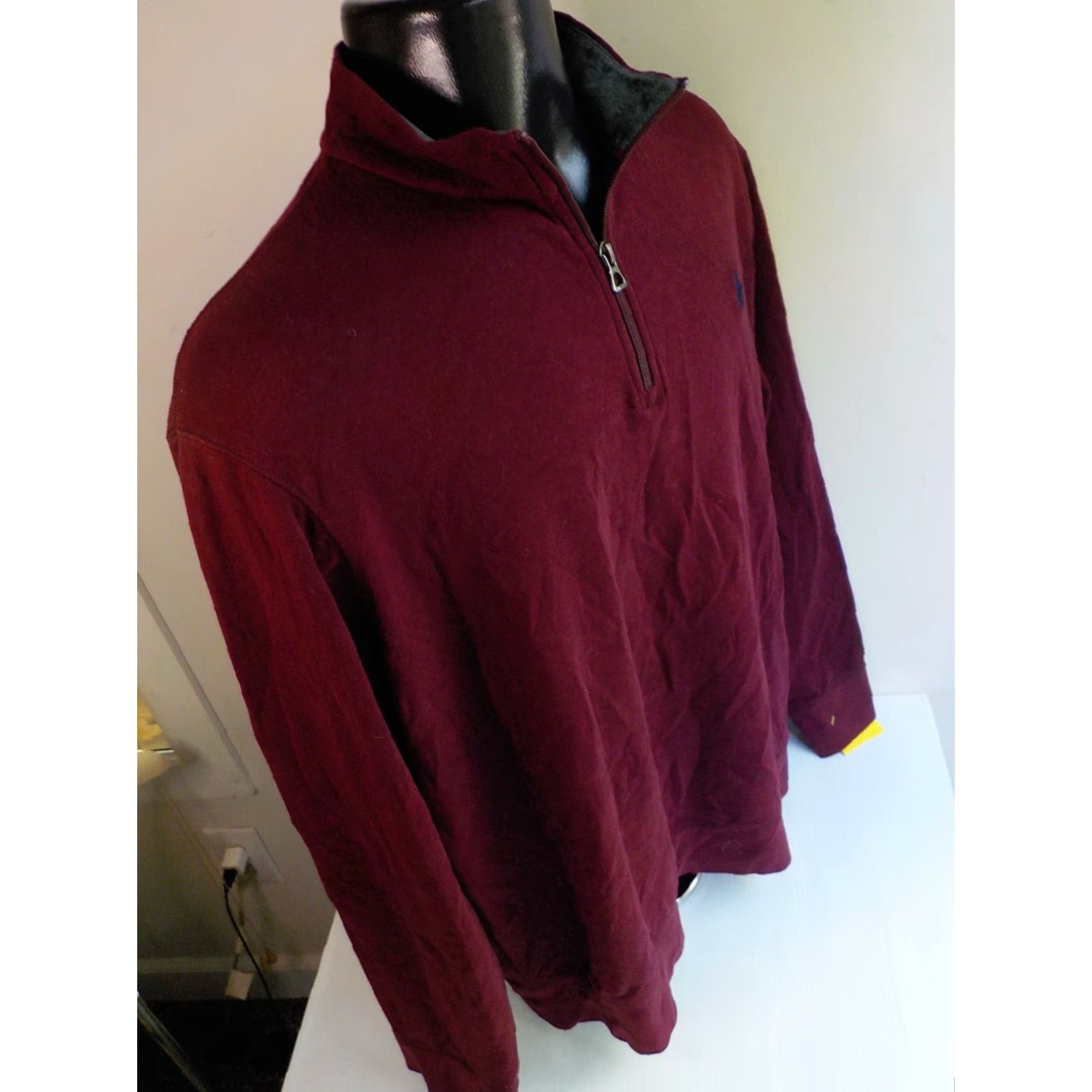 Polo Ralph Lauren POLO RALPH LAUREN 1/4 Zip Pullover Maroon Cotton Blend XL Slim Mock Neck Logo Men Shirt Size US XL / EU 56 / 4 - 3 Thumbnail