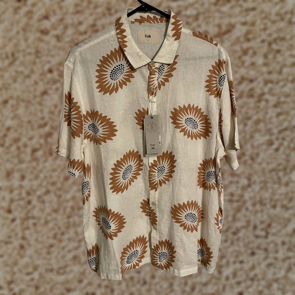 Folk Folk Drake S/S Button Up Hawaiian Shirt Linen Blend Ivory Floral - Men's L - New Size US L / EU 52-54 / 3 - 1 Thumbnail