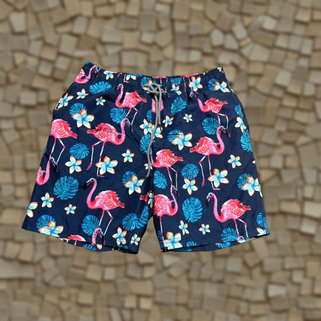 Vintage Beautiful Shorts Mens XL Blue Pink Orange Flamingo Floral Swim Trunks Tie Waist Size US 36 / EU 52 - 1 Thumbnail