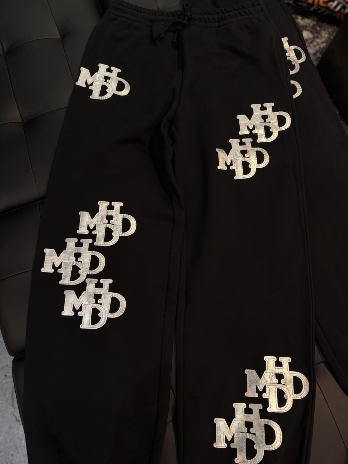 HMDD HMDD Patchwork Letter Print Sweatpants Black Silver (Large) Size 36" / US 14 / IT 50 - 6 Thumbnail