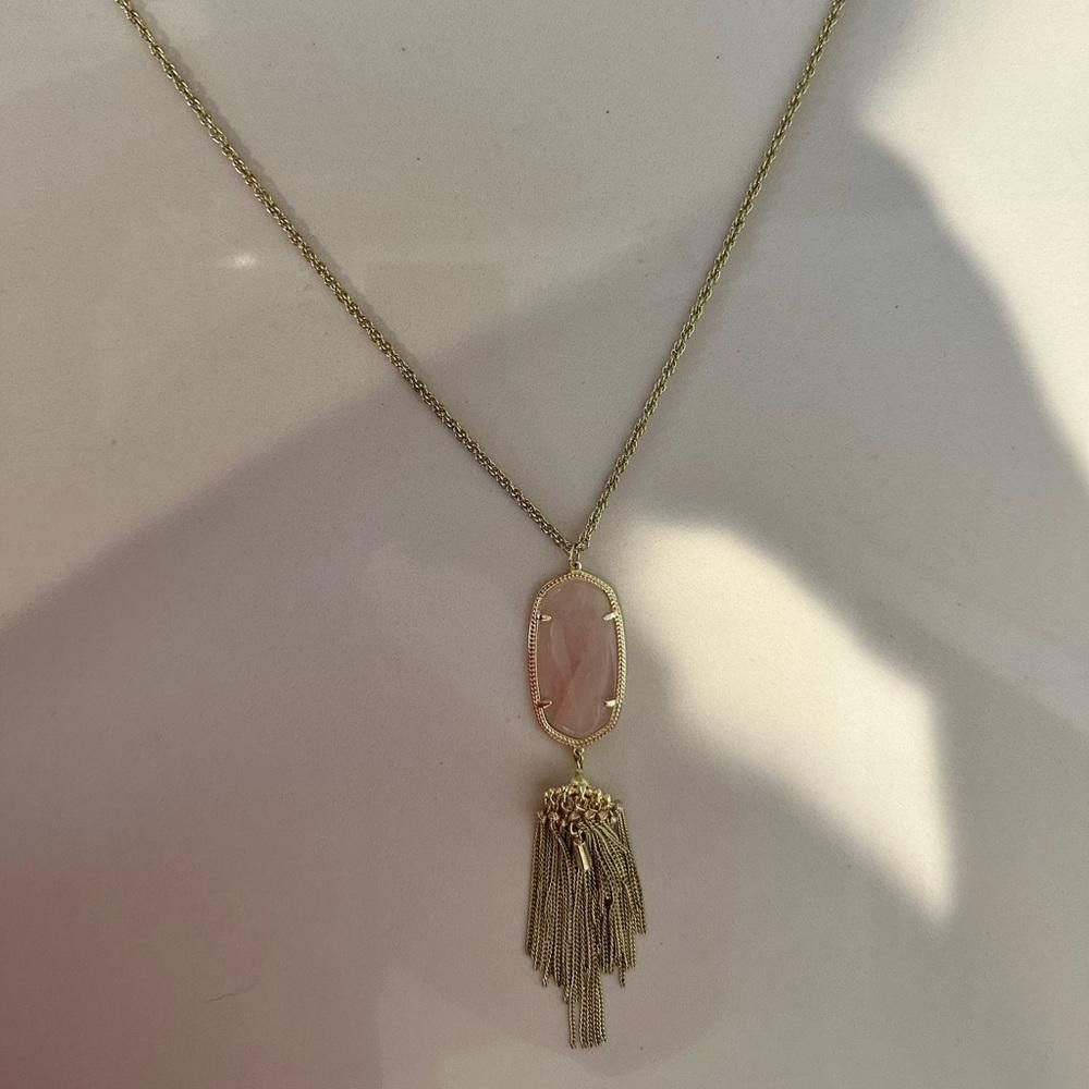 Kendra Scott Kendra Scott Rayne Long Pink Quartz and Gold Tassel Necklace Size ONE SIZE - 4 Thumbnail